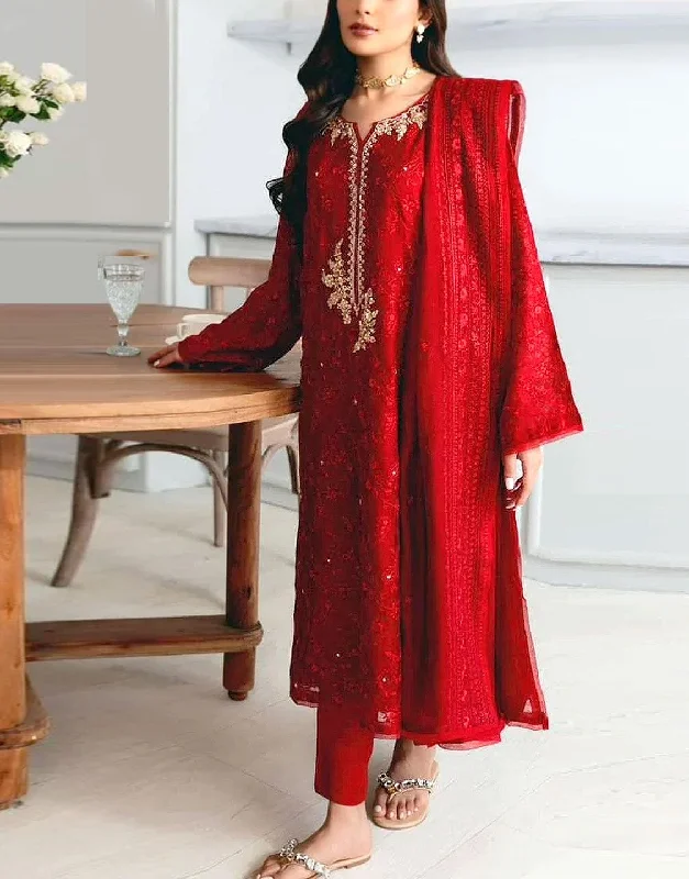Empire - waist party dresses to accentuate the waistlineHeavy Embroidered Red Chiffon Party Wear Dress with Inner (DZ17636) Empire - waist party dresses to accentuate the waistlineHeavy Embroidered Red Chiffon Party Wear Dress with Inner (DZ17636)