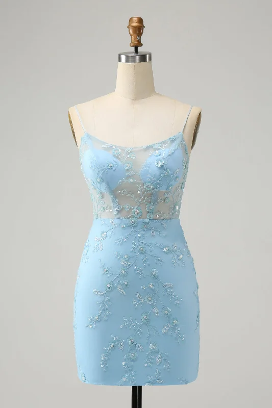 Party dresses with a tiered skirt for a fun and voluminous styleGlitter Blue Tight Beaded Flowers Spaghetti Straps Party Dress Party dresses with a tiered skirt for a fun and voluminous styleGlitter Blue Tight Beaded Flowers Spaghetti Straps Party Dress