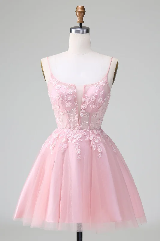 Midi - length party dresses for a modest and fashionable choiceGlitter Blush A-line Tulle Short Prom Dress with Flowers Midi - length party dresses for a modest and fashionable choiceGlitter Blush A-line Tulle Short Prom Dress with Flowers