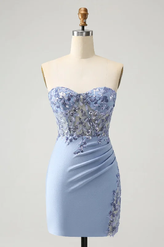 Party dresses with a one - shoulder design for a modern and unique lookGlitter Lilac Sequined Tight Strapless Corset Party Dress Party dresses with a one - shoulder design for a modern and unique lookGlitter Lilac Sequined Tight Strapless Corset Party Dress