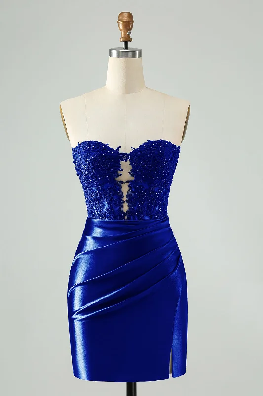 Halter - neck party dresses for a stylish and secure fitGlitter Royal Blue Beaded Appliques Tight Short Prom Dress Halter - neck party dresses for a stylish and secure fitGlitter Royal Blue Beaded Appliques Tight Short Prom Dress