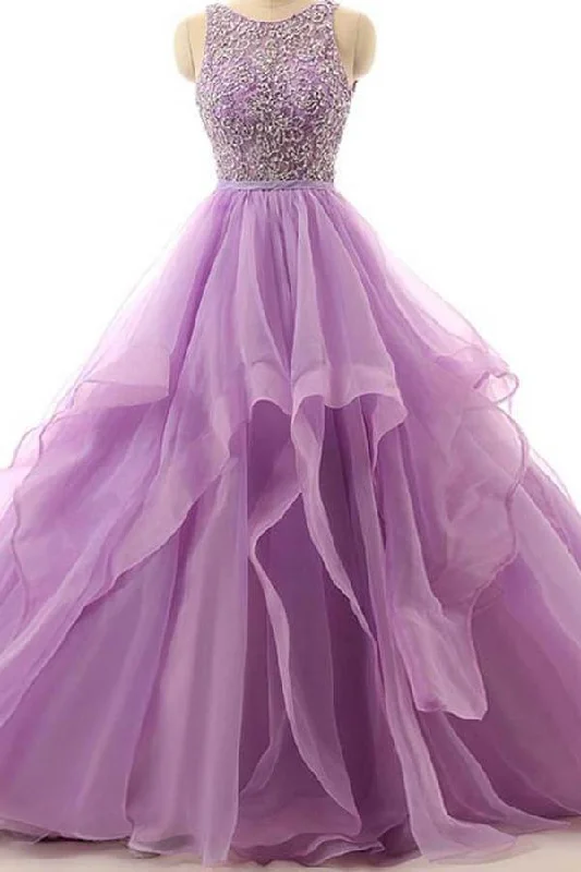 Illusion A-line Organza Evening Prom Dresses With Beading  PG574