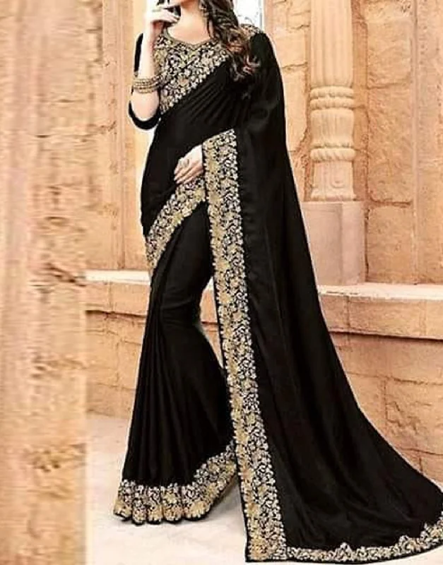 Indian Embroidered Black Chiffon Saree (DZ11556)