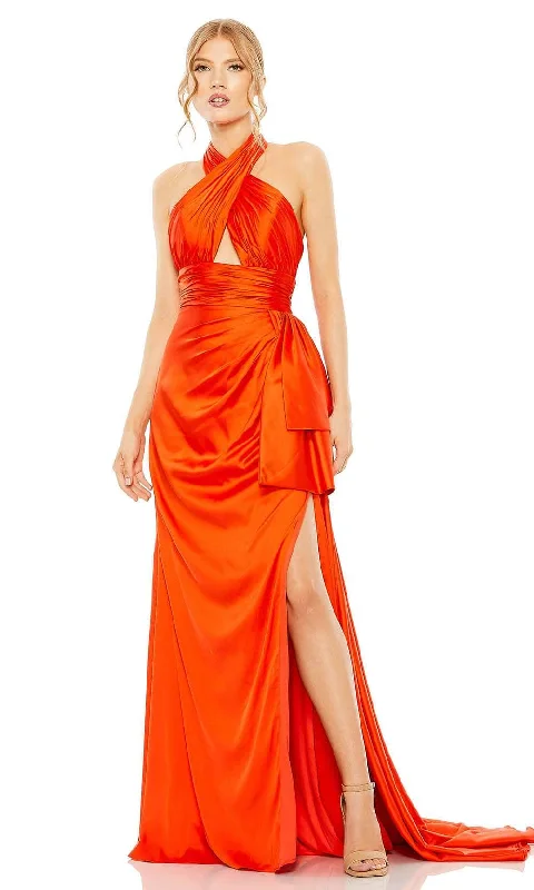 Formal dresses with off - the - shoulder sleeves and rhinestone accents for a sophisticated promMac Duggal 68444 - Crisscross Satin Halter Classic Prom Dress Formal dresses with off - the - shoulder sleeves and rhinestone accents for a sophisticated promMac Duggal 68444 - Crisscross Satin Halter Classic Prom Dress