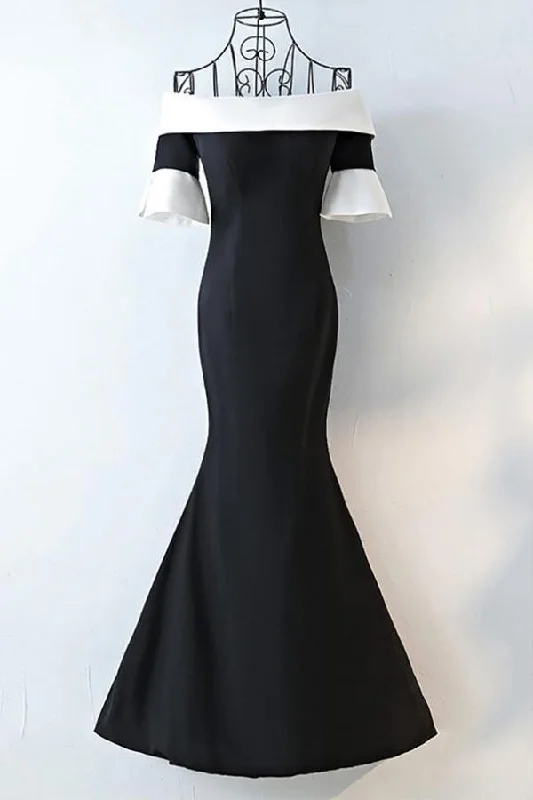 Party dresses with a detachable train for added versatilityMermaid Black And White Off Shoulder Long Prom Dress PG696 Party dresses with a detachable train for added versatilityMermaid Black And White Off Shoulder Long Prom Dress PG696