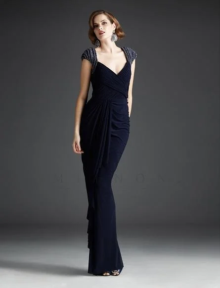 Formal dresses with tassel - adorned belts and tiered skirts for a stylish and festive formal eventMIGNON - V-Neckline Ruched Long Dress VM650 Formal dresses with tassel - adorned belts and tiered skirts for a stylish and festive formal eventMIGNON - V-Neckline Ruched Long Dress VM650