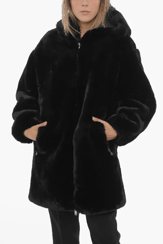 Long women's mac coats in a lightweight fabric for spring showersMoose Knuckles Faux Fur STATE BUNNY Jacket with Hood Long women's mac coats in a lightweight fabric for spring showersMoose Knuckles Faux Fur STATE BUNNY Jacket with Hood