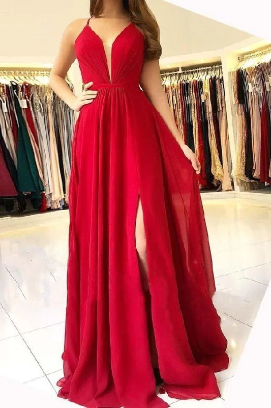Plus - size party dresses with a flattering cut for all body typesSexy Chiffon Red Halter Side Slit Long Evening Prom Dresses PG708 Plus - size party dresses with a flattering cut for all body typesSexy Chiffon Red Halter Side Slit Long Evening Prom Dresses PG708