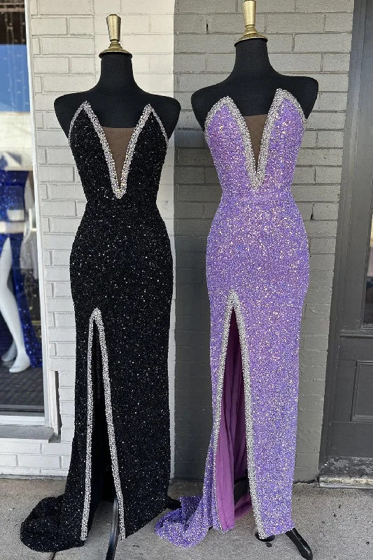 Prom dresses with side - slit pockets and solid - color fabrics for a practical and stylish formal lookSparkly Purple Strapless Long Prom Dress with Beading Prom dresses with side - slit pockets and solid - color fabrics for a practical and stylish formal lookSparkly Purple Strapless Long Prom Dress with Beading