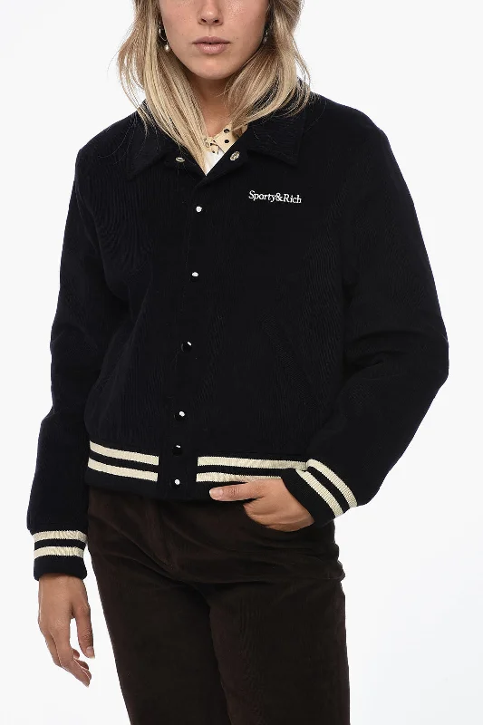 Water - resistant women's trench coats with adjustable cuffs for rainy daysSporty & Rich Corduroy Bomber Jacket with Snap Buttons Water - resistant women's trench coats with adjustable cuffs for rainy daysSporty & Rich Corduroy Bomber Jacket with Snap Buttons