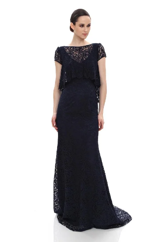 Mermaid - cut formal dresses in satin for a glamorous prom nightTheia - 882445 Lace Bateau Neck Cap Sleeves Trumpet Dress Mermaid - cut formal dresses in satin for a glamorous prom nightTheia - 882445 Lace Bateau Neck Cap Sleeves Trumpet Dress