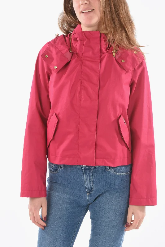 Shearling - lined women's leather coats for ultimate warmth and luxuryWoolrich Removable Hooded WALKER SHORT Jacket with Golden Details Shearling - lined women's leather coats for ultimate warmth and luxuryWoolrich Removable Hooded WALKER SHORT Jacket with Golden Details