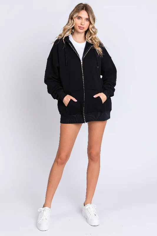 Ruffled Cuff Women Long Sleeve Top with a Feminine TouchBlack Hooded Jacket