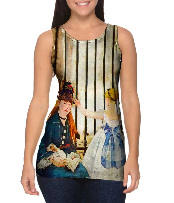 Scoop Neck Women's Linen Blend Tank Tops for SummerEdouard Manet -"Gare Saint-Lazare" (1873) Scoop Neck Women's Linen Blend Tank Tops for SummerEdouard Manet -"Gare Saint-Lazare" (1873)