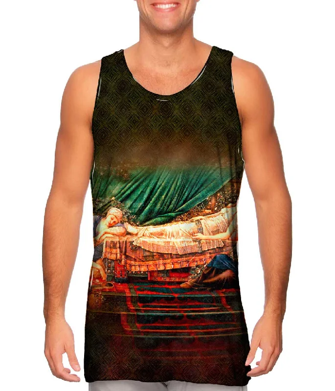 Plus Size Women's Ruffled Hem Tank Tops with Floral PrintsEdward Burne Jones - "The Rose Bower Legend Of Briar Rose" (1880) Plus Size Women's Ruffled Hem Tank Tops with Floral PrintsEdward Burne Jones - "The Rose Bower Legend Of Briar Rose" (1880)