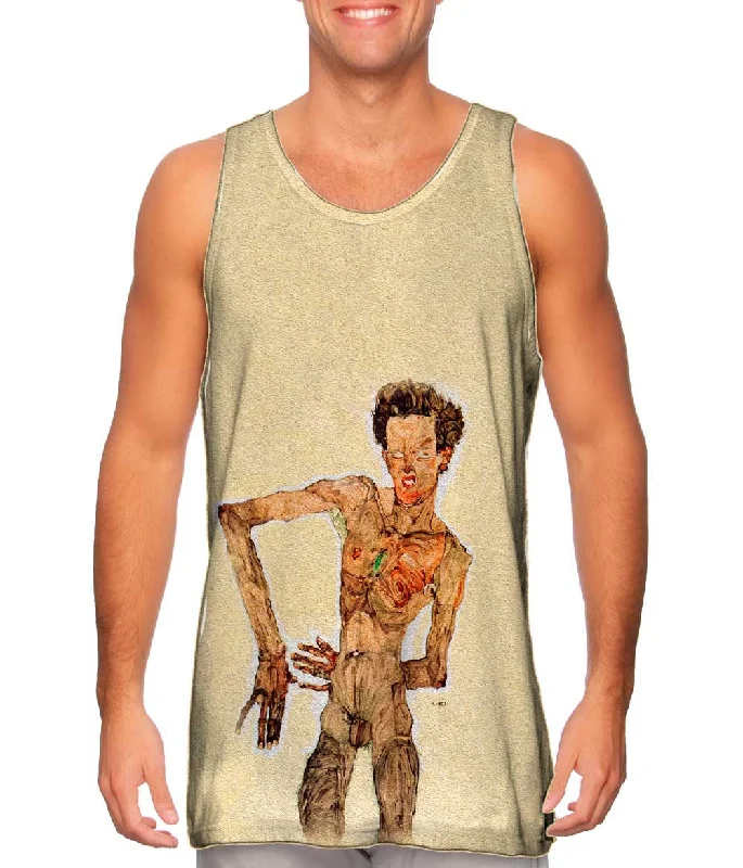 Plus Size Women's Embroidered Tank Tops in Boho StylesEgon Scheile - "Grimassierendes Aktselbstbildnis" (1910) Plus Size Women's Embroidered Tank Tops in Boho StylesEgon Scheile - "Grimassierendes Aktselbstbildnis" (1910)