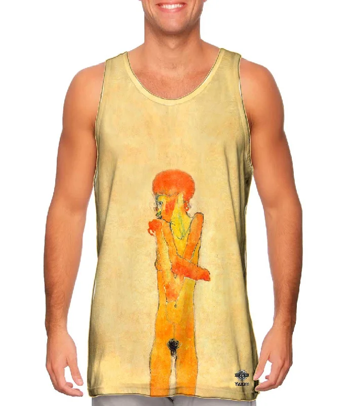 High - Neck Women's Silk Blend Tank Tops for a Luxurious FeelEgon Schiele - "Nude Girl with arms crossed" (1910) High - Neck Women's Silk Blend Tank Tops for a Luxurious FeelEgon Schiele - "Nude Girl with arms crossed" (1910)