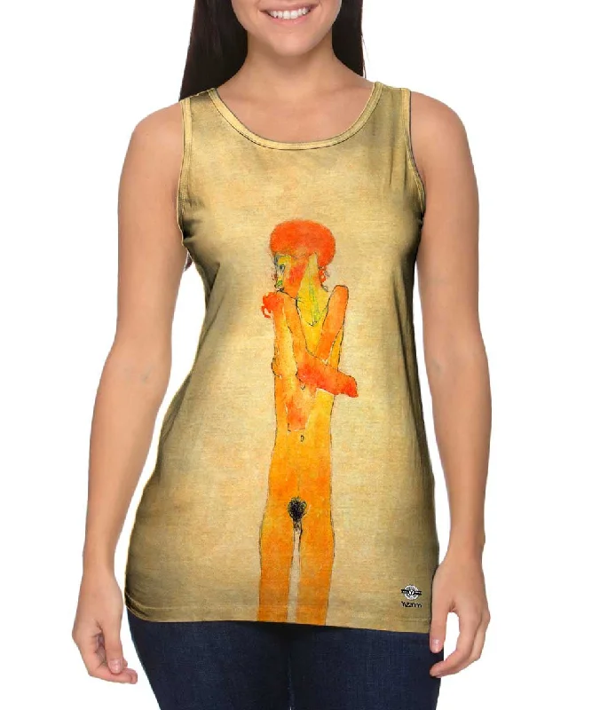 Women's Longline Tank Tops with Abstract PrintsEgon Schiele - "Nude Girl with arms crossed" (1910) Women's Longline Tank Tops with Abstract PrintsEgon Schiele - "Nude Girl with arms crossed" (1910)