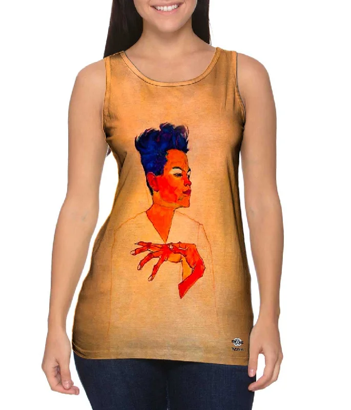V - Neck Women's Moisture - Wicking Tank Tops for RunningEgon Schiele - "Self Portrait with Hands on Chest" (1910) V - Neck Women's Moisture - Wicking Tank Tops for RunningEgon Schiele - "Self Portrait with Hands on Chest" (1910)