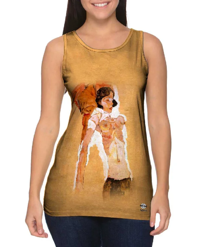Plus Size Women's Ruffled Hem Tank Tops with Floral PrintsEgon Schiele - "Semi-nude Reclining" Plus Size Women's Ruffled Hem Tank Tops with Floral PrintsEgon Schiele - "Semi-nude Reclining"