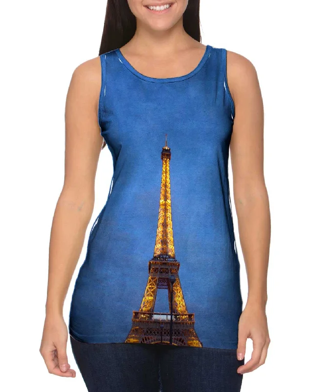 Plus Size Women's Puff - Sleeve Tank Tops in Pastel HuesEiffel Tower