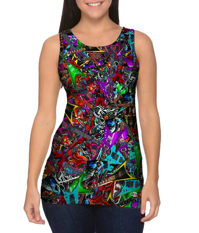 Women's Spaghetti Strap Tank Tops with Geometric PatternsElectric Guitar Rock Star Musician Pride Women's Spaghetti Strap Tank Tops with Geometric PatternsElectric Guitar Rock Star Musician Pride