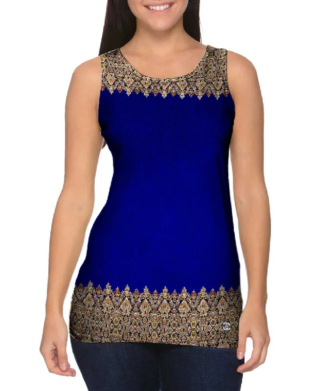 Women's Cropped Tank Tops with Vintage Band LogosElegant Border Glowing Navy