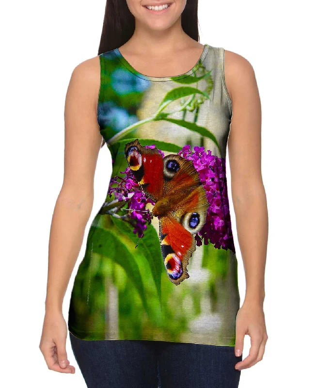 Mock Neck Women's Performance Tank Tops for CyclingElegant Pink Flower Butterfly