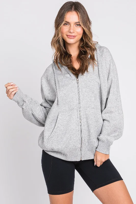 Ribbed Women Long Sleeve Top with a Textured AppealHeather Grey Front Zipper Hooded Sweater Ribbed Women Long Sleeve Top with a Textured AppealHeather Grey Front Zipper Hooded Sweater