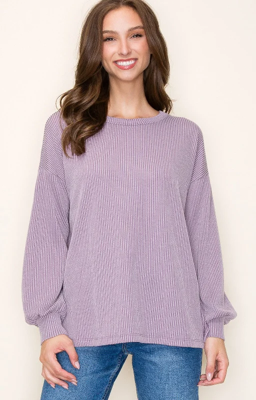 Puffer - Sleeve Women Long Sleeve Top for a Fashion - Forward LookLavender Ribbed Long Sleeve Top Puffer - Sleeve Women Long Sleeve Top for a Fashion - Forward LookLavender Ribbed Long Sleeve Top