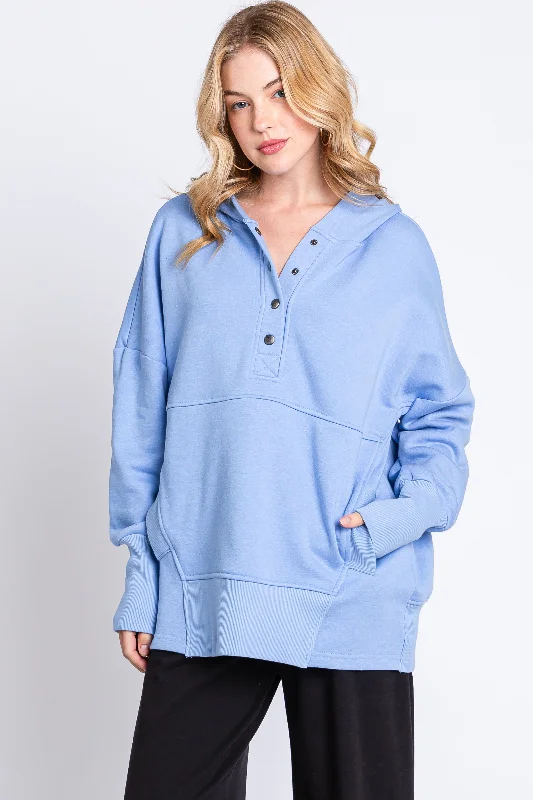 Printed Graphic Women Long Sleeve Top with a Bold StatementLight Blue Hooded Button Pullover Sweater Printed Graphic Women Long Sleeve Top with a Bold StatementLight Blue Hooded Button Pullover Sweater