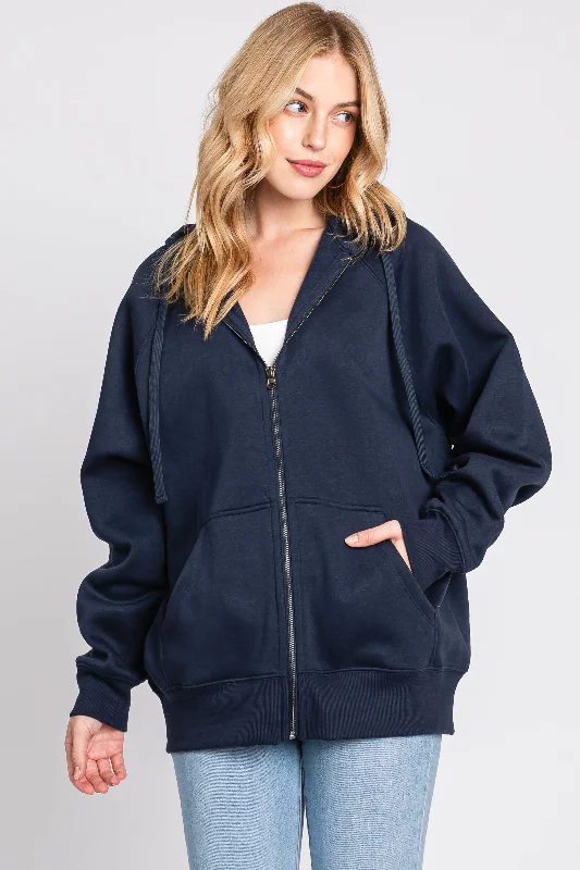 Button - Down Women Long Sleeve Top for a Classic StyleNavy Front Zipper Hooded Sweater Button - Down Women Long Sleeve Top for a Classic StyleNavy Front Zipper Hooded Sweater