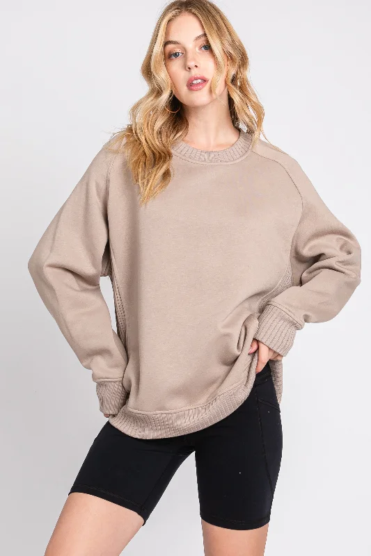 Printed Graphic Women Long Sleeve Top with a Bold StatementTaupe Pullover Terry Crewneck Printed Graphic Women Long Sleeve Top with a Bold StatementTaupe Pullover Terry Crewneck