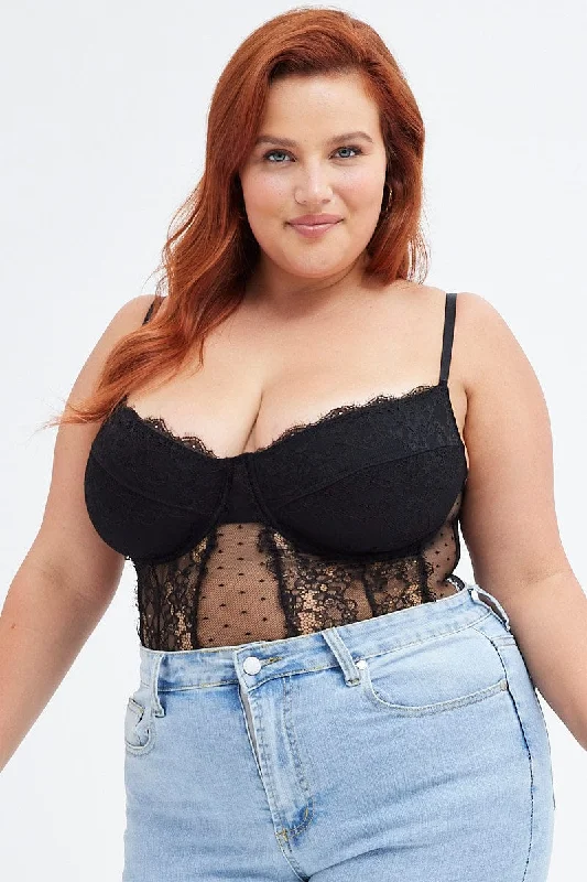 Neon Bodysuits to Stand Out at PartiesBlack Lace Bodysuit Sleeveless Panel Detail