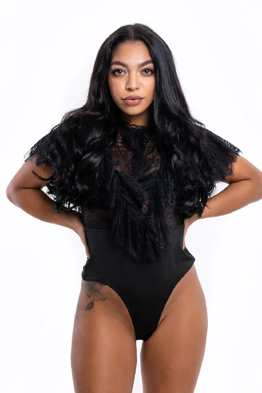 Plus - Size Bodysuits with a Comfortable and Flattering FitBlack Lace Frill Bodysuit Plus - Size Bodysuits with a Comfortable and Flattering FitBlack Lace Frill Bodysuit