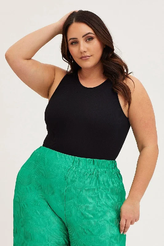 Crop Bodysuits to Pair with High - Waisted BottomsBlack Rib Bodysuit Sleeveless Seamless Crop Bodysuits to Pair with High - Waisted BottomsBlack Rib Bodysuit Sleeveless Seamless