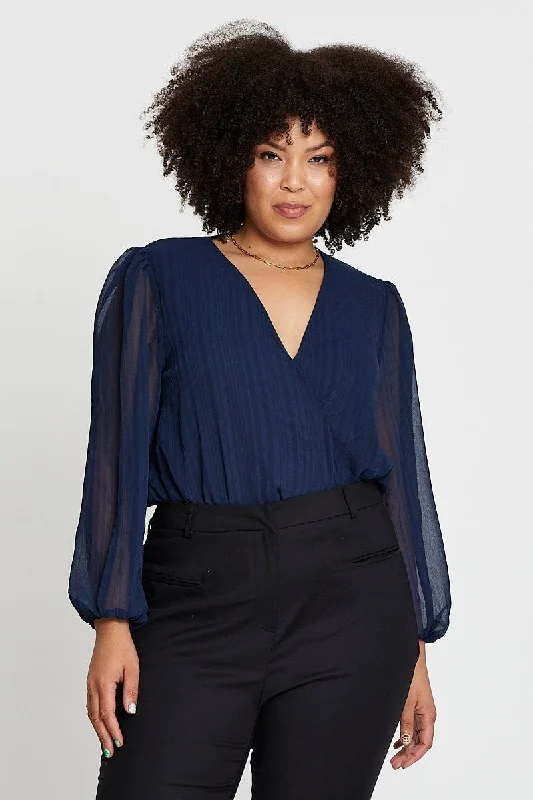 Plus - Size Bodysuits with a Comfortable and Flattering FitBlue Marl Long Sleeve V-neck Bodysuit Plus - Size Bodysuits with a Comfortable and Flattering FitBlue Marl Long Sleeve V-neck Bodysuit