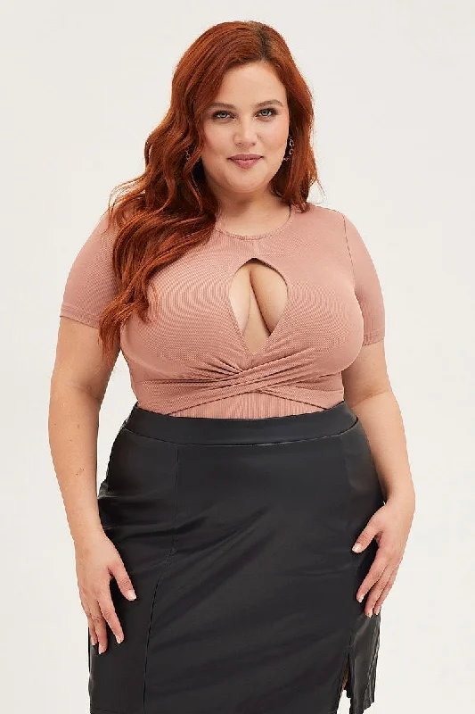 Button - Front Bodysuits with a Classic and Timeless AppealBrown Jersey Bodysuit Keyhole Detail Short Sleeve Button - Front Bodysuits with a Classic and Timeless AppealBrown Jersey Bodysuit Keyhole Detail Short Sleeve