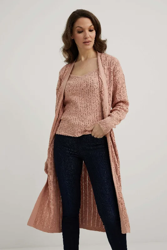 Beach - themed embroidery cover ups for a unique and personalized touchemproved Long Cardigan P2230-OROS Old Rose Beach - themed embroidery cover ups for a unique and personalized touchemproved Long Cardigan P2230-OROS Old Rose