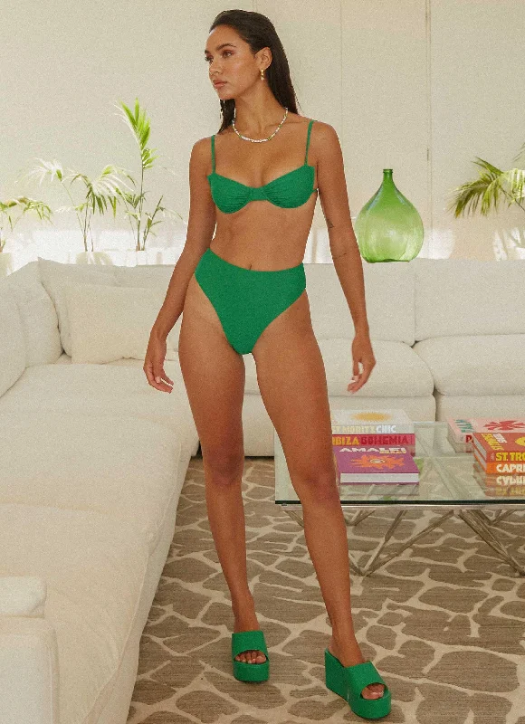 Metallic - finish bikini for a glamorous and eye - catching poolside lookEternal Summers High Waisted Bikini Bottom - Jade Green Metallic - finish bikini for a glamorous and eye - catching poolside lookEternal Summers High Waisted Bikini Bottom - Jade Green