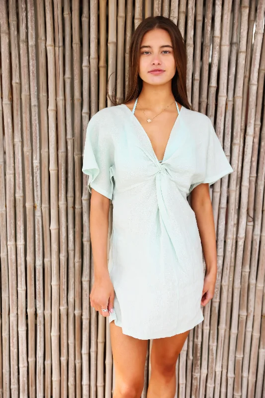 Knot Linen Dress Mini Mint