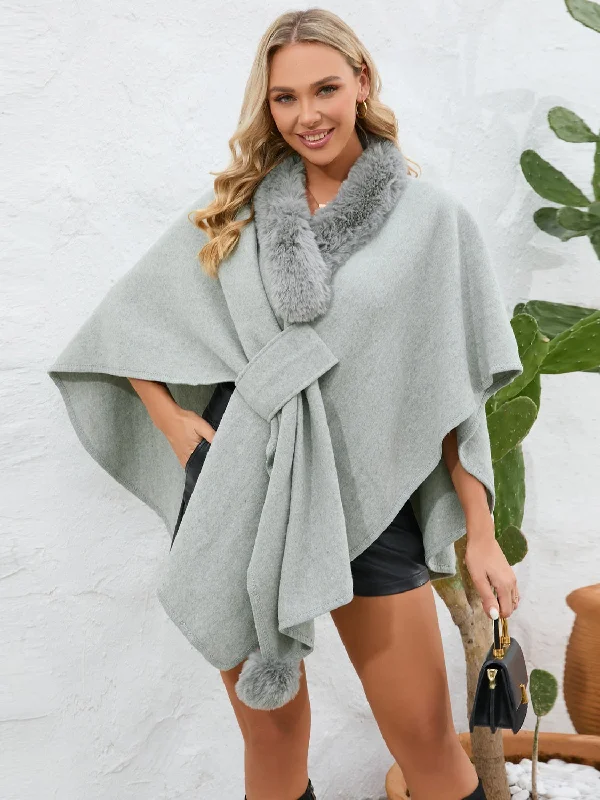 Crop Bodysuits to Pair with High - Waisted BottomsFuzzy Trim Open Front Poncho