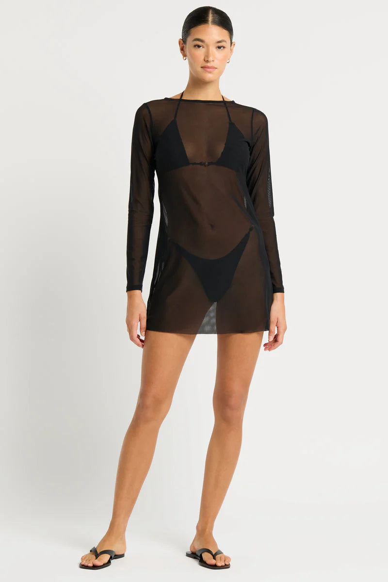 Thermal - lined cover ups for cooler beach eveningsGisele Mini Dress Black Mesh