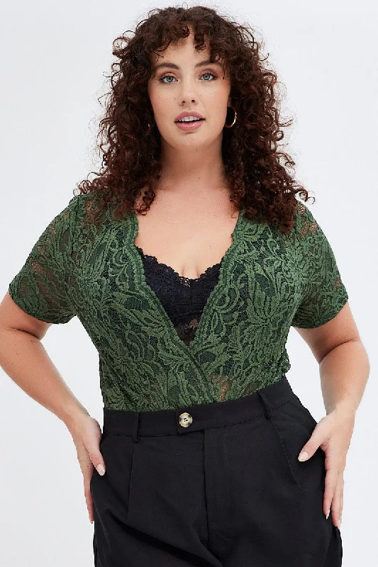 Sheer Bodysuits for a Seductive and Alluring OutfitGreen Lace Bodysuit Short Sleeve V-neck Sheer Bodysuits for a Seductive and Alluring OutfitGreen Lace Bodysuit Short Sleeve V-neck