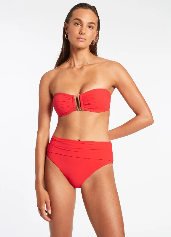 Neon - colored bikini to stand out on the beachJetset Fold Down High Waisted Bikini Bottom - Cherry Neon - colored bikini to stand out on the beachJetset Fold Down High Waisted Bikini Bottom - Cherry