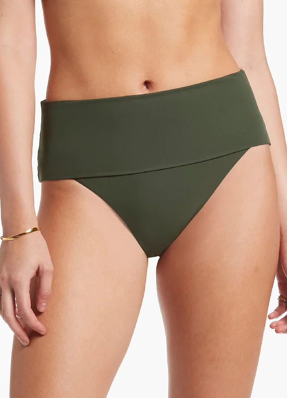 High - waisted bikini for a retro and tummy - flattering lookJetset Fold Down High Waisted Bikini Bottom - Olive High - waisted bikini for a retro and tummy - flattering lookJetset Fold Down High Waisted Bikini Bottom - Olive