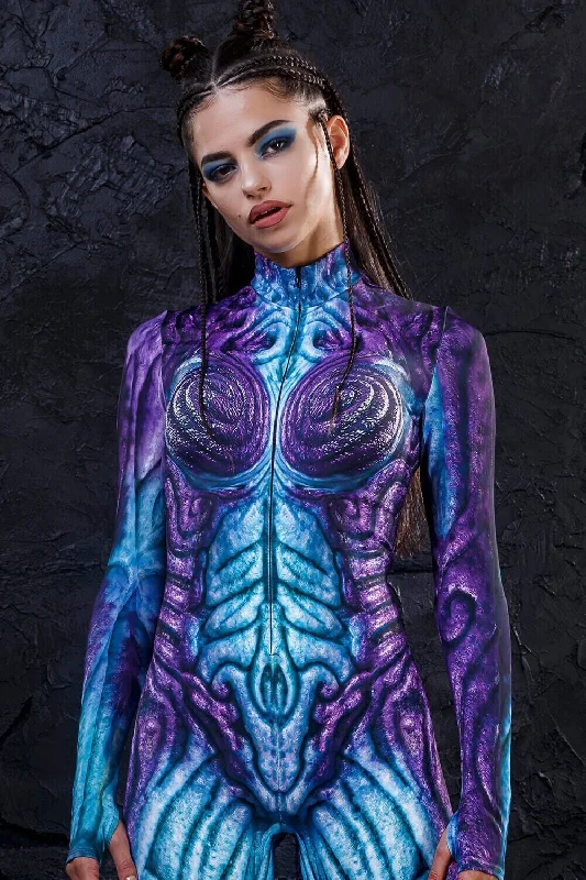 High - Neck Bodysuits for a Modest and Sophisticated LookOdyssey Cyan Costume