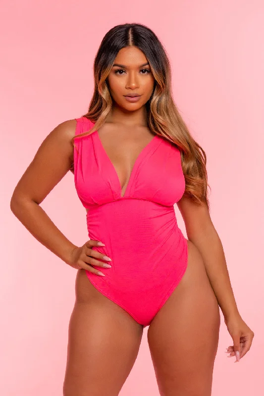 Metallic Bodysuits for a Glitzy and Glamorous Night OutPink Side Ruched Bodysuit