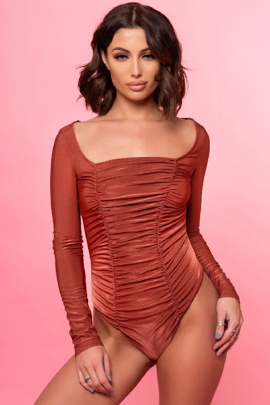 Seamless Bodysuits for a Smooth Underwear LookRuched Long Sleeve Bodysuit