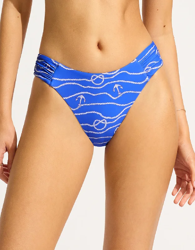 String bikini for a minimalistic and sexy beach styleSet Sail High Leg Ruched Side Bikini Pant - Azure String bikini for a minimalistic and sexy beach styleSet Sail High Leg Ruched Side Bikini Pant - Azure